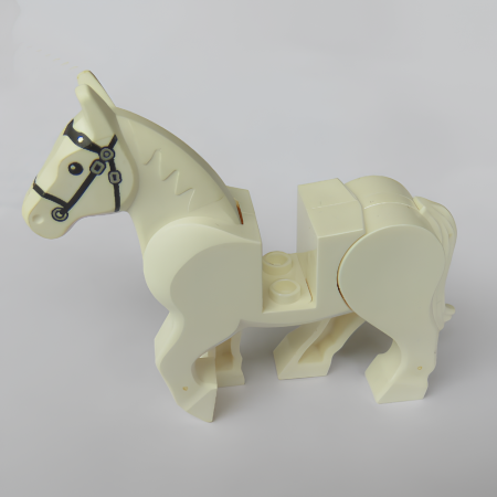 Лошадь Lego Horse, Movable Legs with Black Eyes, White Pupils and Black Bridle Pattern 10352c01pb04